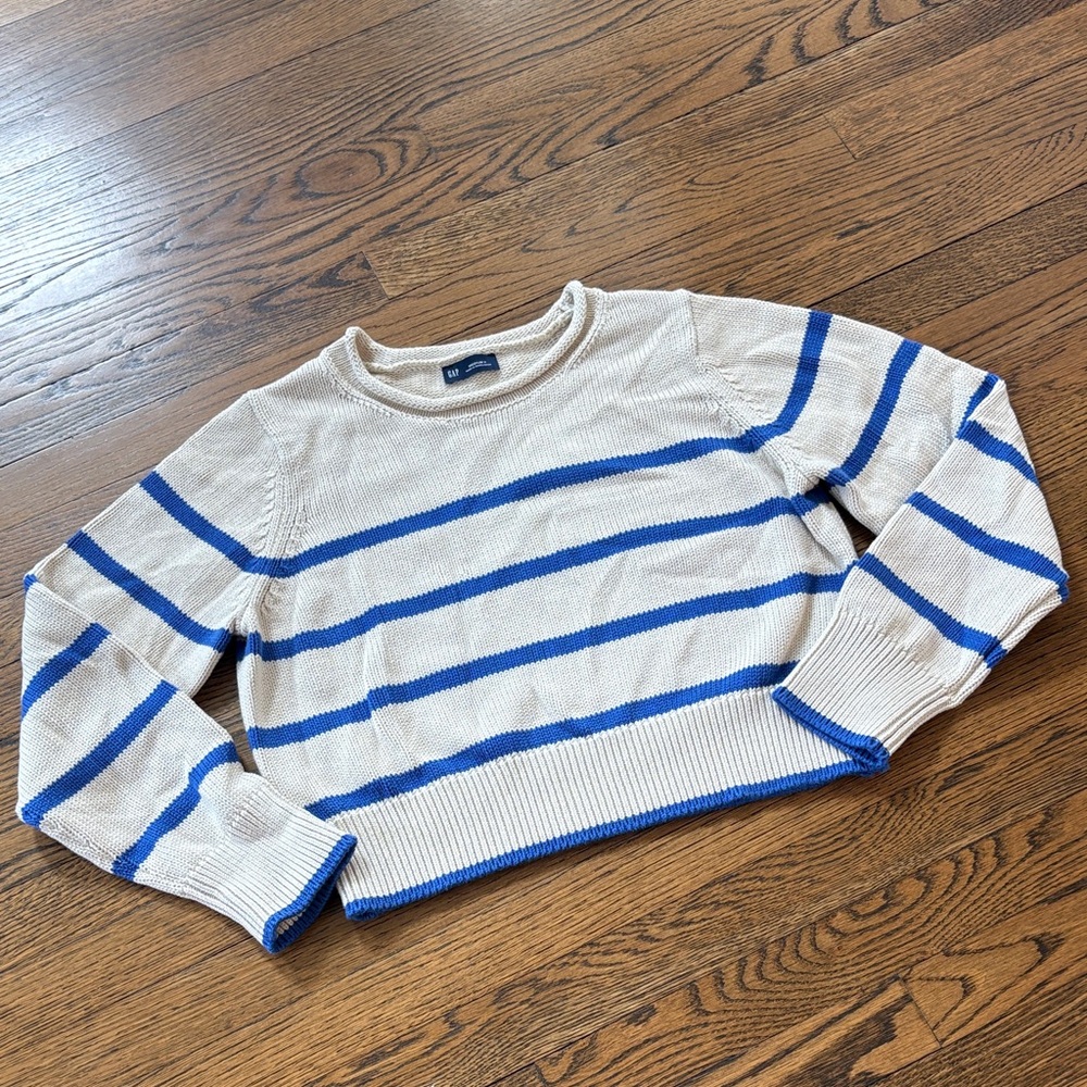 GAP Striped Blue and Cream Sweater, MP, cropped